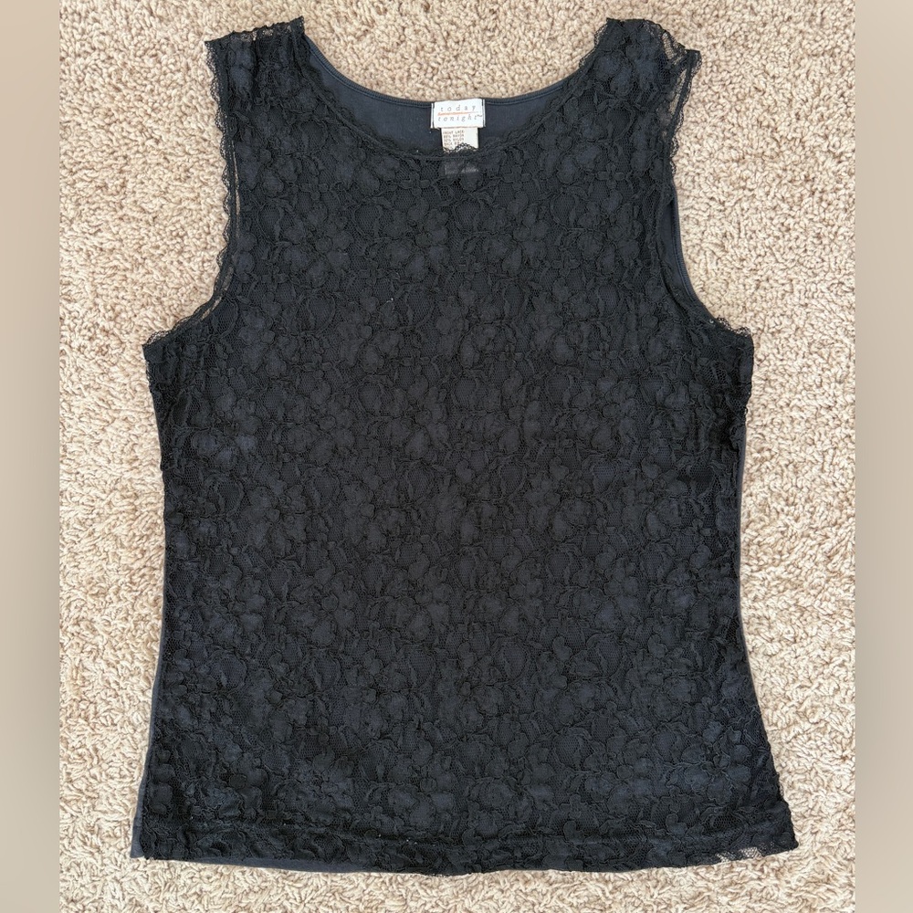 Black Floral Lace Tank by today tonight